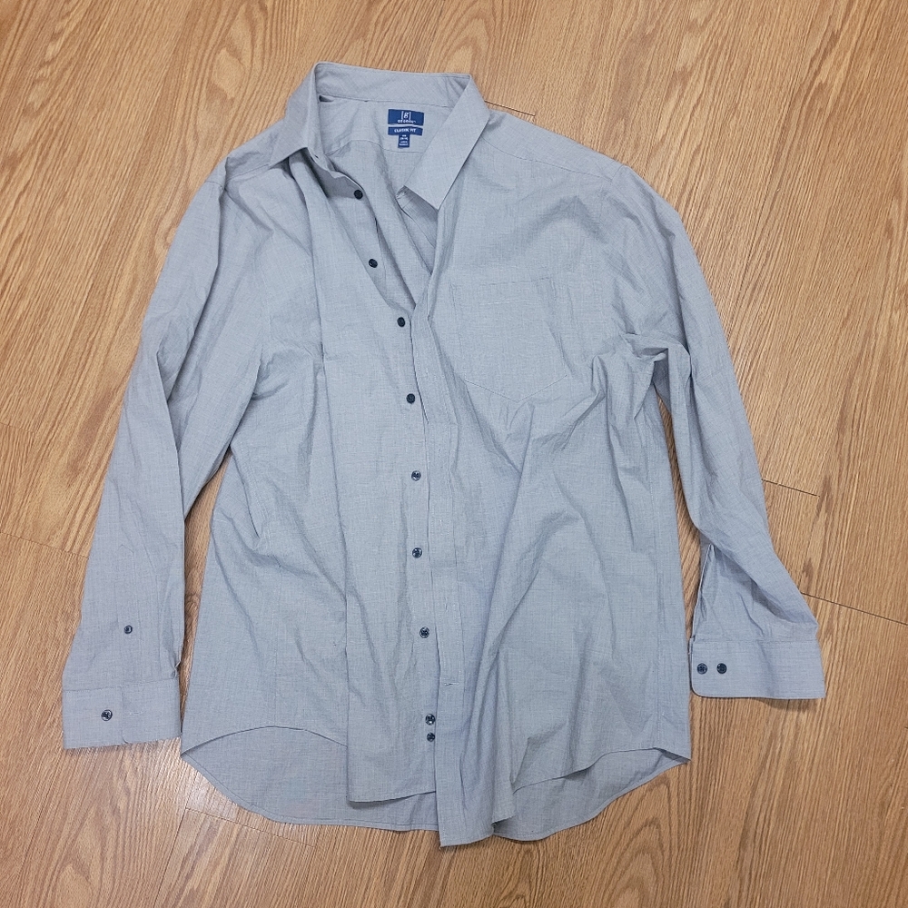 Mens 3XL Dress Button Up Shirt Gray George Classic Fit 54-56